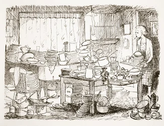 En tendens til at vente med at vaske op til senere, illustration fra "Pont: En beretning om den store Punch-kunstners liv og arbejde
